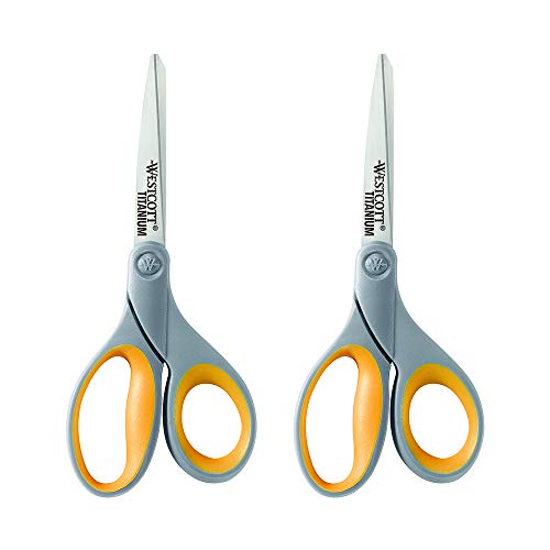 Westcott 13901 8-Inch Titanium Scissors For Office and Home, Yellow/Gray, 2 Pack