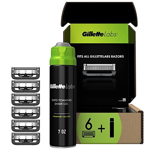 Gillette Labs with Exfoliating Bar Razor Refills for Men , 6 Razor Blade Refills and 7oz Rapid Foaming Shave Gel