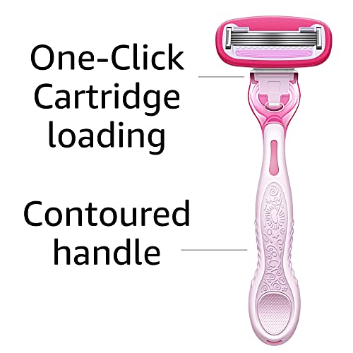 Amazon Basics Women's 5 Blade FITS Razor, Fits Amazon Basics and Venus Handles, Includes 1 FITS Handle, 12 Cartridges & 1 Shower Hanger, Pink