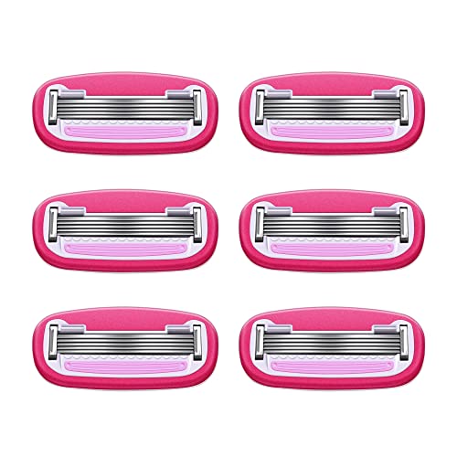 Amazon Basics Women's 5 Blade FITS Razor, Fits Amazon Basics and Venus Handles, Includes 1 FITS Handle, 12 Cartridges & 1 Shower Hanger, Pink