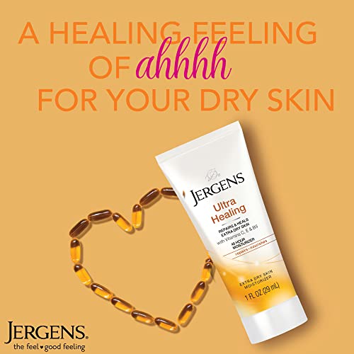 Jergens Ultra Healing Dry Skin Moisturizer, Travel Size Body and Hand Lotion, for Extra Dry Skin, Use After Washing Hands, HYDRALUCENCE blend, Vitamins C, E, B5, 1 Fl Oz (Pack of 24)