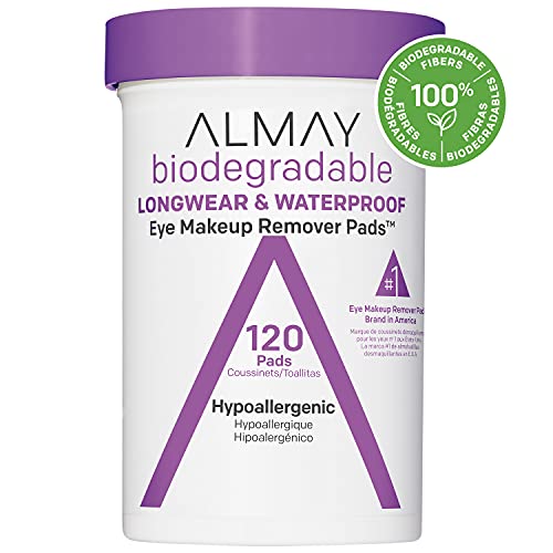 Eye Makeup Remover Pads by Almay, Biodegradable Longwear & Waterproof, Hypoallergenic, Cruelty Free-Fragrance Free Cleansing Wipes, 80 Pads (Pack of 1)