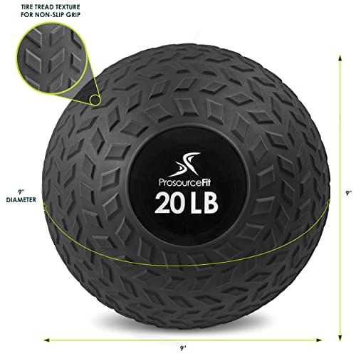 ProsourceFit Slam Medicine Balls 20 lbs Tread Textured Grip Dead Weight Balls for Cross Training, Strength and Conditioning Exercises, Cardio and Core Workouts, Black