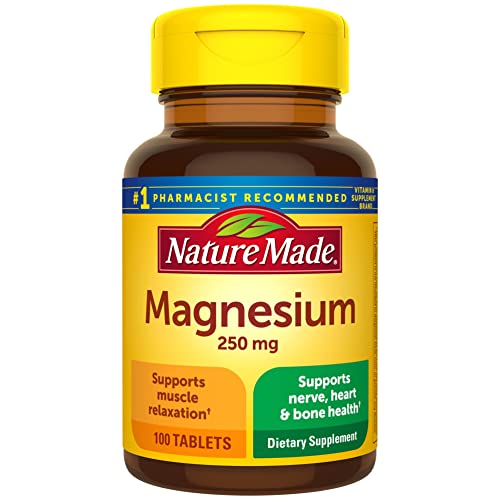 Nature Made Magnesium Oxide 250 mg, Dietary Supplement for Muscle, Heart, Bone and Nerve Health Support, 100 Tablets, 100 Day Supply