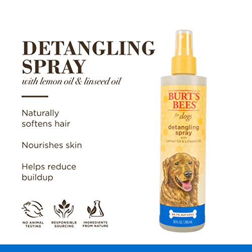 Burts Bees for Pets Natural Detangling Spray With Lemon and Linseed | Dog and Puppy Fur Detangler Spray to Comb Through Knots, Mats, and Tangles- Made in the USA, 10 Ounces