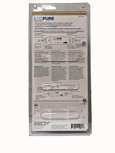 EcoPure EPINL30 5 Year in-Line Refrigerator Filter-Universal Includes Both 1/4 Compression and Push to Connect Fittings , White