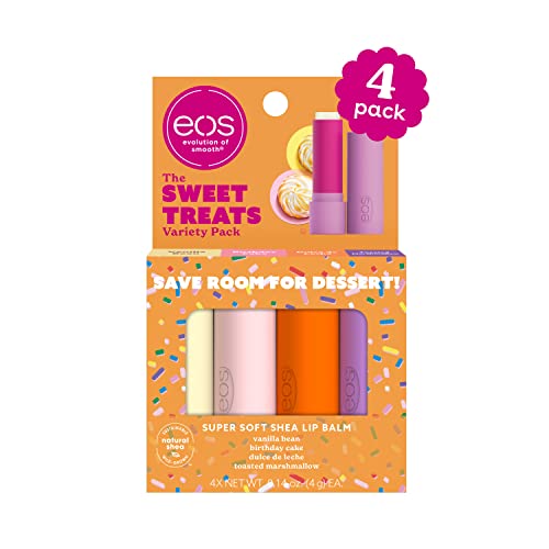 eos Super Soft Shea Lip Balm Sticks, Super Fruits Variety Pack, Strawberry Sorbet, Honey Apple, Cherry Vanilla, Summer Fruit, 4 Pack