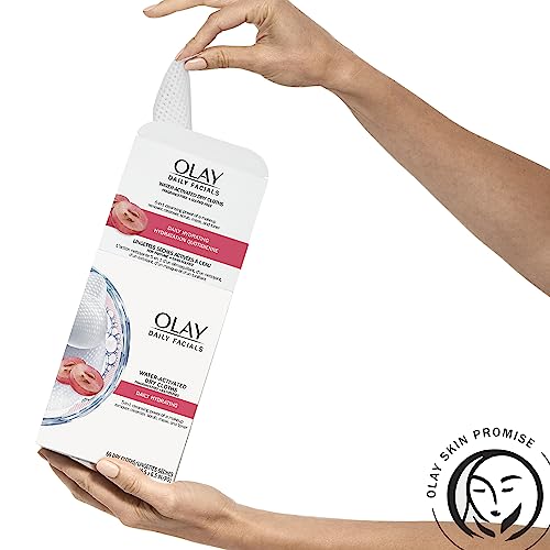 Olay Daily Facials, Daily Clean Makeup Removing Facial Cleansing Wipes, 5-in-1 Water Activated Cloths, Exfoliates, Tones and Hydrates Skin, 66 count