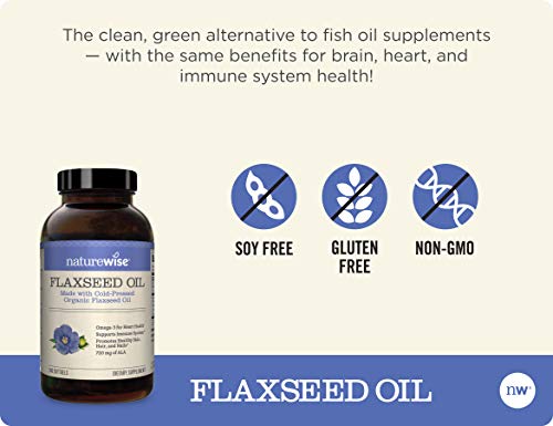 NatureWise Organic Flaxseed Oil 1200mg 720mg ALA Highest Potency Flax Oil Omega 3 for Cardiovascular, Cognitive, Immune Support Healthy Hair, Skin, & Nails Non-GMO [2 Months - 120 Softgels]