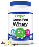 Orgain Whey Protein Powder, Creamy Chocolate Fudge - 21g Grass Fed Dairy Protein, Gluten Free, Soy Free, No Sugar Added, Kosher, No Added Hormones or Carrageenan, For Smoothies & Shakes - 1.82lb