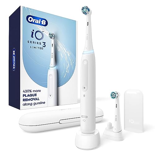 Oral-B iO Series 3 Limited Rechargeable Electric Powered Toothbrush, Black with 2 Brush Heads and Travel Case - Visible Pressure Sensor to Protect Gums - 3 Modes - 2 Minute Timer