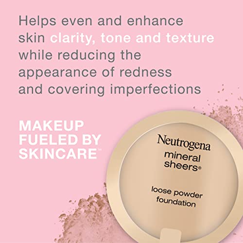 Neutrogena Mineral Sheers Lightweight Loose Powder Makeup Foundation with Vitamins A, C, & E, Sheer to Medium Buildable Coverage, Skin Tone Enhancer, Face Redness Reducer, Classic Ivory 10,.19 oz