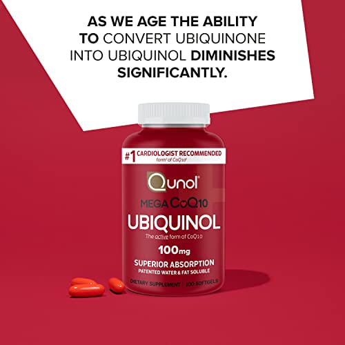 Ubiquinol CoQ10 100mg Softgels, Qunol Mega Ubiquinol 100mg - Superior Absorption - Active Form of Coenzyme Q10 for Heart Health - 100 Count