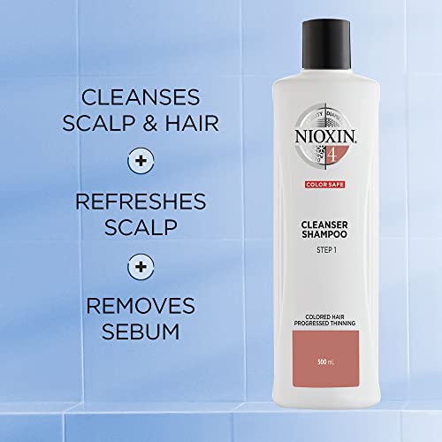 Nioxin System 4 Scalp Cleansing Shampoo with Peppermint Oil, Treats Dry and Sensitive Scalp, Dandruff Relief and Anti-Hair Breakage, For Color Treated Hair with Progressed Thinning, 16.9 fl oz