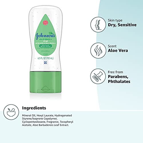 Johnsons Baby Oil Gel with Aloe Vera & Vitamin E, Hypoallergenic Baby Skin Care, 6.5 fl. oz