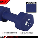 JFIT Dumbbell Set w/Durable Rack, Double Neoprene Coated Workout Weights, Solid Design Rack, 32 LB Set