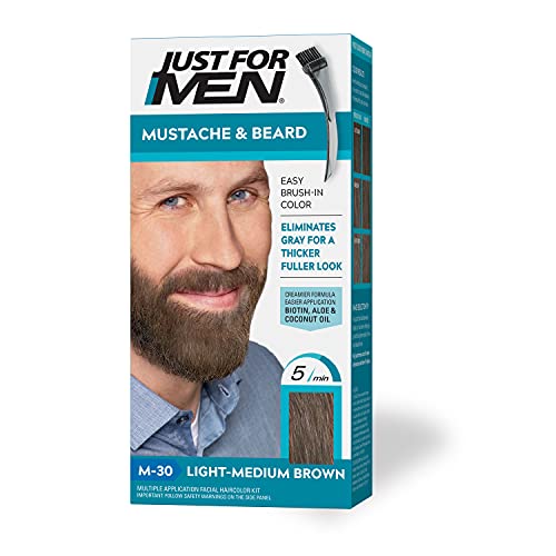 Just For Men Mustache & Beard, Beard Dye for Men with Brush Included for Easy Application, With Biotin Aloe and Coconut Oil for Healthy Facial Hair - Dark Brown, M-45, Pack of 1