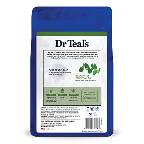 Dr Teal's Pure Epsom Salt Soak, Relax & Relief with Eucalyptus & Spearmint, 3lbs