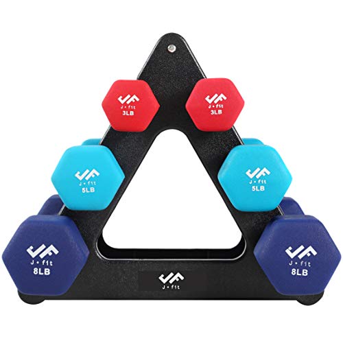 JFIT Dumbbell Set w/Durable Rack, Double Neoprene Coated Workout Weights, Solid Design Rack, 32 LB Set