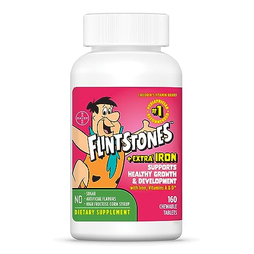 Flintstones Chewable Kids Multivitamin with + Extra Iron, Toddler & Kid Vitamins with Vitamin C, D, Vitamin B12 & Iron for Kids, 160 Count (Packaging Will Vary)