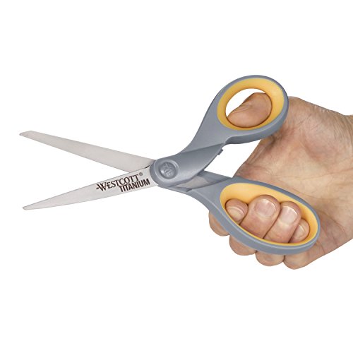 Westcott 13901 8-Inch Titanium Scissors For Office and Home, Yellow/Gray, 2 Pack