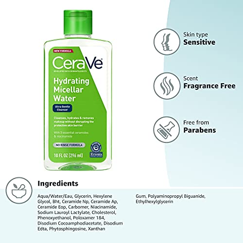 CeraVe Micellar Water | New & Improved Formula | Hydrating Facial Cleanser & Eye Makeup Remover | Fragrance Free & Non-Irritating | 10 Fl. Oz