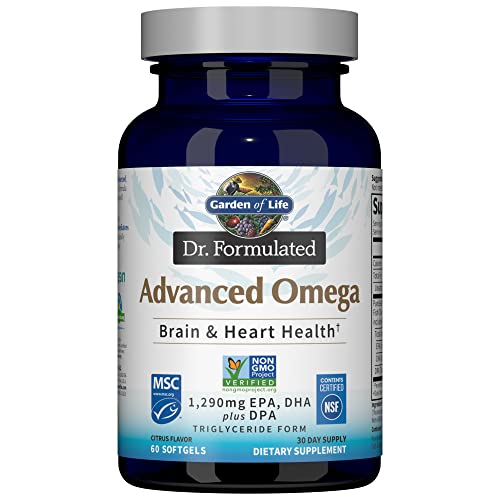 Garden of Life Dr. Formulated Advanced Omega Fish Oil - Lemon, 1,290mg EPA, DHA + DPA in Triglyceride Form, Single Source Omega 3 Supplement for Ultimate Brain & Heart Health, Non-GMO, 180 Softgels