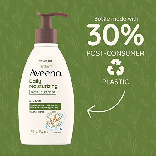 Aveeno Daily Moisturizing Face Cleanser with Soothing Oat, Easy-to-Rinse Cleanser Removes Dirt, Oil & Other Impurities & Leaves Skin Feeling Soft & Supple, Fragrance-Free, 12 fl. oz