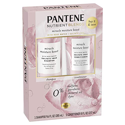 Pantene Nutrient Blends Miracle Moisture Boost Rose Water Shampoo & Conditioner Dual Pack for Dry Hair, Sulfate Free