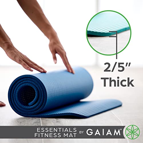 Gaiam Essentials Thick Yoga Mat - Fitness and Exercise Mat with Easy-Cinch Carrier Strap Included - Soft Cushioning and Textured Grip - Multiple Colors Options (Green, 72"L X 24"W X 2/5 Inch Thick)