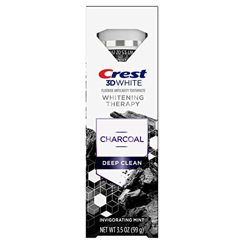 Crest 3D White Whitening Therapy Charcoal Deep Clean Fluoride Toothpaste, Invigorating Mint, 3.5 Ounce