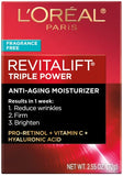 L'Oreal Paris Revitalift Triple Power Anti-Aging Face Moisturizer, Pro Retinol, Hyaluronic Acid & Vitamin C, Reduce Wrinkles 2.55 Oz