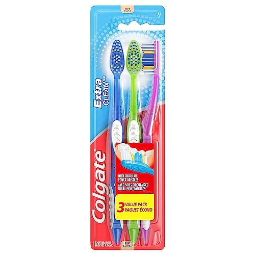 Colgate Extra Clean Toothbrush, Medium Bulk Toothbrush Pack, Adult Medium Bristle Toothbrushes with Ergonomic Handle and Circular Cleaning Bristles, Helps Remove Surface Stains, 6 Pack