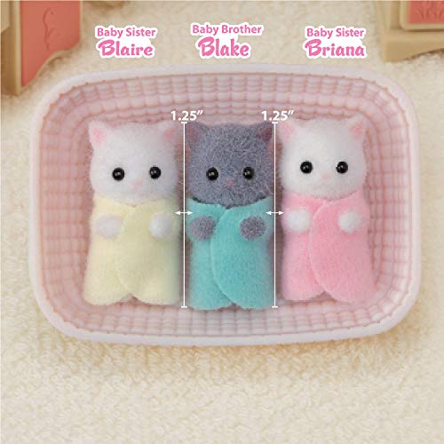 Calico Critters Persian Cat Triplets - Collectible Dollhouse Figures with Cradle Accessory