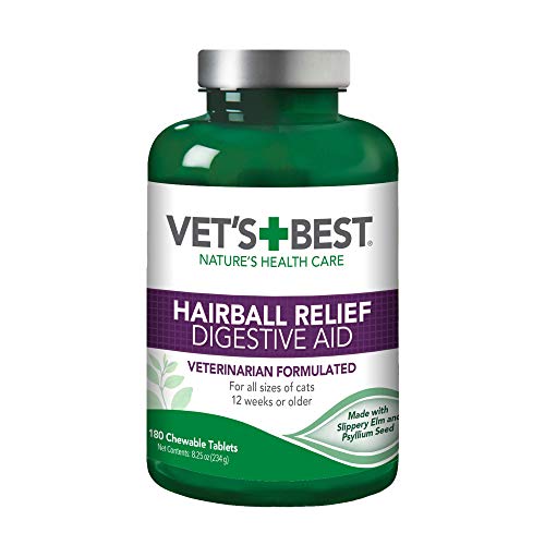 Vet’s Best Cat Hairball Relief Digestive Aid – Vet Formulated Hairball Support Remedy – Classic Chicken Flavor – 180 Chewable Tablets