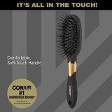 Conair Velvet Touch Travel Hairbrush, Hairbrush for Men and Women, Cushion Base Everyday Brushing with Soft-Touch Handle, Color May Vary, 1 Count