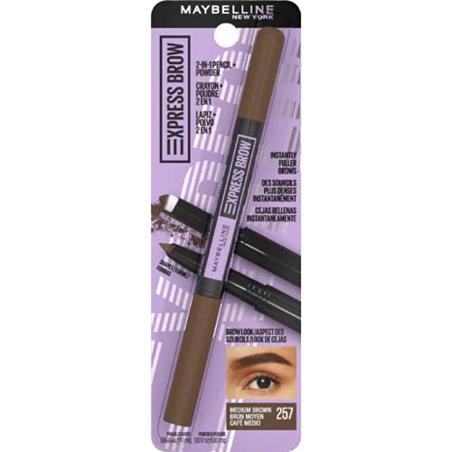 Maybelline New York Express Brow 2-In-1 Pencil and Powder Eyebrow Makeup, Medium Brown, 1 Count