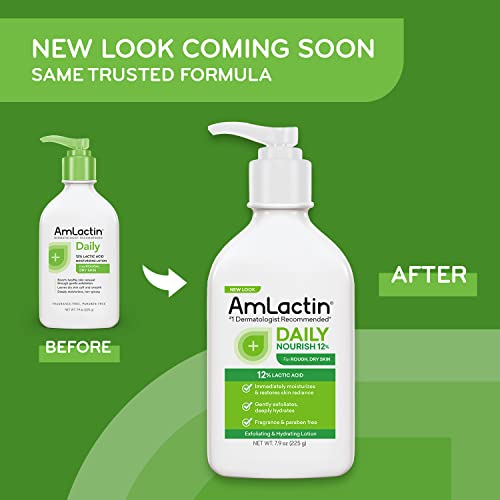 AmLactin Daily Moisturizing Lotion for Dry Skin – 7.9 oz Pump Bottles (Twin Pack) – 2-in-1 Exfoliator-Body Lotion with 12% Lactic Acid, Dermatologist-Recommended (Packaging May Vary)