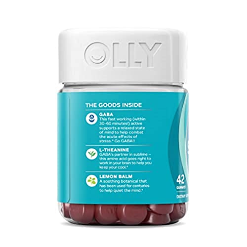 OLLY Goodbye Stress Gummy, GABA, L-Theanine, Lemon Balm, Stress Relief Supplement, Berry - 60 Count