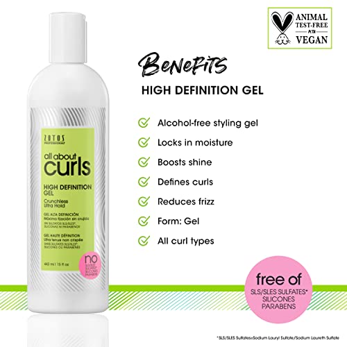 All About Curls High Definition Gel | Crunchless Ultra Hold | Define, Moisturize, De-Frizz | All Curly Hair Types | Vegan & Cruelty Free | Sulfate Free | 15 Fl Oz