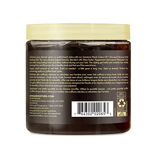 SheaMoisture Styling Strong Hold Styling Gel for Natural, Chemically Processed or Heat Styled Hair Jamaican Black Castor Oil and Flaxseed Paraben-Free Anti-Frizz Hair Gel 15 oz