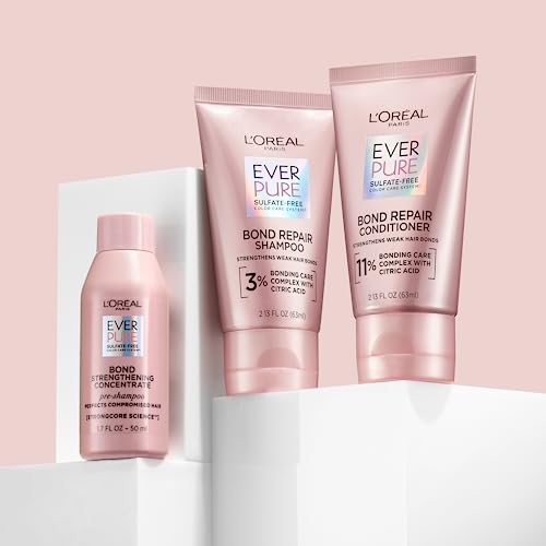 L’Oréal Paris, Bond Repair Shampoo and Conditioner, Strengthens & Repairs Weak Hair in 1 Use with System, Sulfate Free & Vegan, EverPure, 2.13 oz (1 kit)