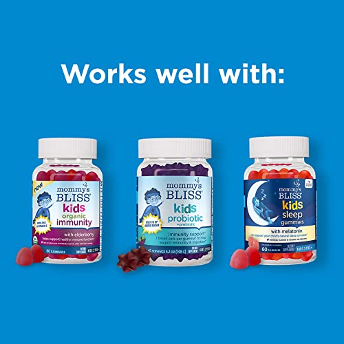 Mommys Bliss Kids Feel Calm Gummies, Support a Sense of Calm and Relax The Body, Made with Magnesium, L-theanine, Sugar Free Raspberry Lemonade Flavor, Age 4+, 60 Gummies