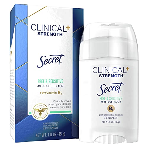 Secret Antiperspirant Clinical Strength Deodorant for Women, 72 Hr Sweat Protection Invisible Solid, Free & Sensitive Unscented, 1.6 Ounce (Pack of 3)