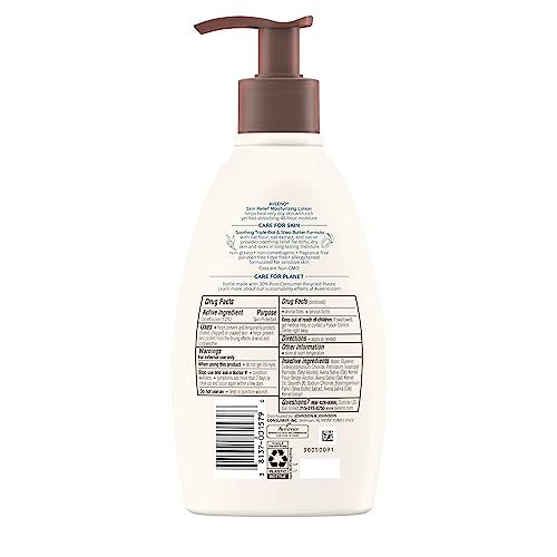 Aveeno Skin Relief 24-Hour Moisturizing Lotion for Sensitive Skin with Natural Shea Butter & Triple Oat Complex, Unscented Therapeutic Lotion for Extra Dry, Itchy Skin, 12 fl. oz