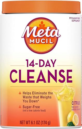 Metamucil, 14-Day Cleanse, Psyllium Husk Fiber Supplement, Eliminate Waste & Promote Regularity, Sugar-Free, Citrus Flavor, (6.1 OZ)