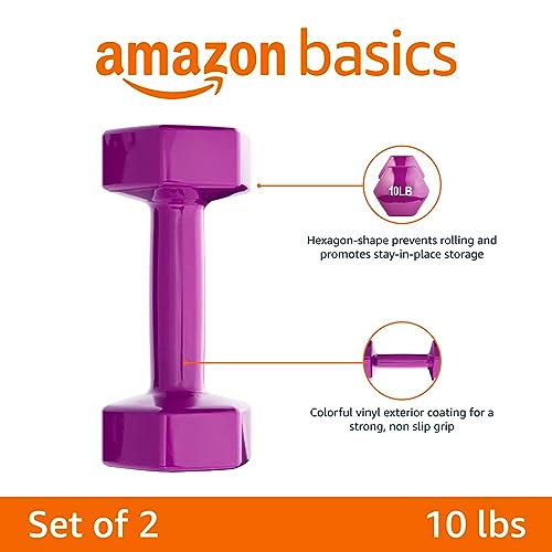 Amazon Basics Vinyl Hexagon Workout Dumbbell Hand Weight, 10 Pounds, Set of 2, Purple