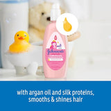 Johnson's Baby Shiny Soft TearFree Kids' Shampoo with Argan Oil Silk Proteins Paraben Sulfate DyeFree Formula Hypoallergenic Gentle for Toddler's Hair, 13.6 Fl Oz