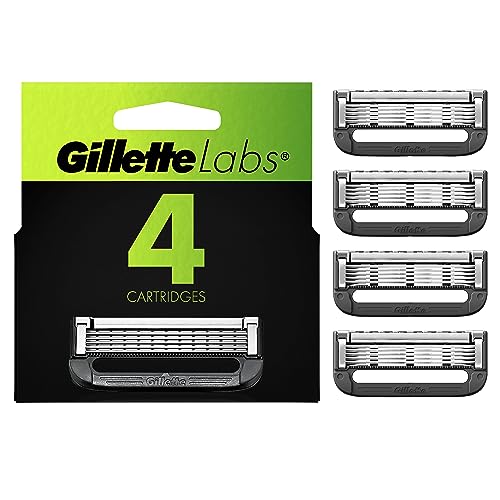 Gillette Labs Mens Razor Blade Refills with Exfoliating Bar Compatible Only with Gillette Labs Razors with Exfoliating Bar and Heated Razor, 4 Razor Blade Cartridges