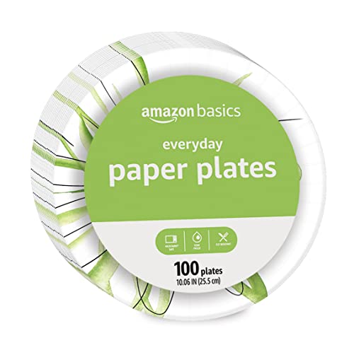 Amazon Basics Everyday Paper Plates, 10 Inch, Disposable, 50 Count